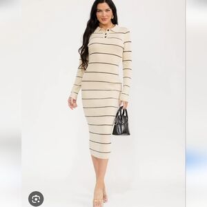 NWT Hot & Delicious Striped Cream Long Sleeve Collared Dress Med PTP 21